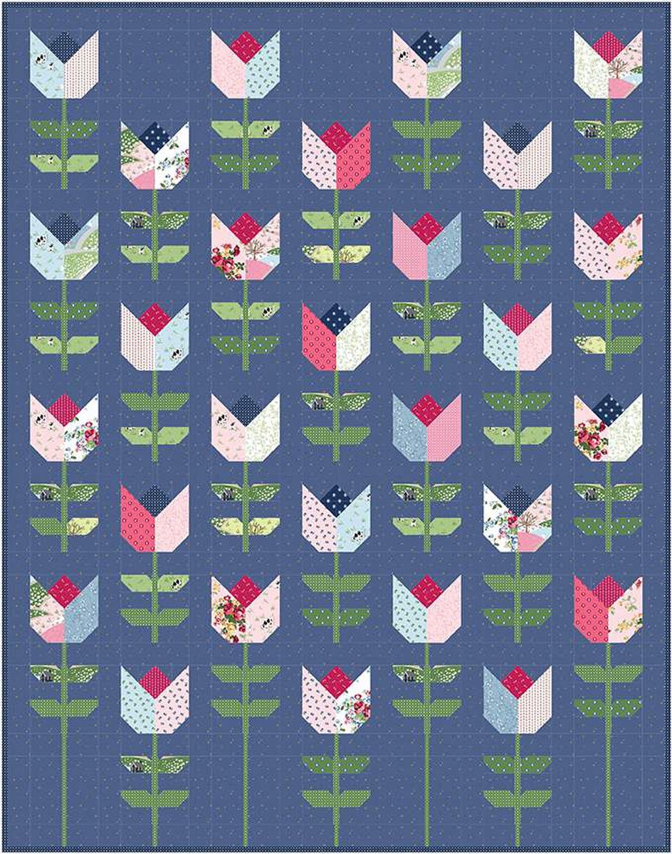 Tailored Tulips Quilt Pattern in Two Sizes - Melissa Mortenson PDC4588, Layer Cake and Fat Quarter Friendly Tulips Quilt Pattern