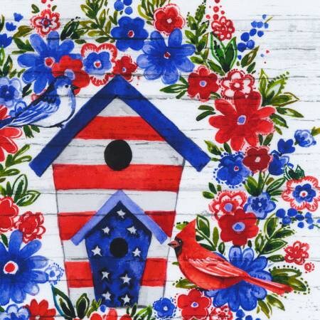 Independence Day Americana Wreaths Fabric Panel - Robert Kaufman AHVD22299202, Patriotic Wreaths Fabric Panel Measures 38" X 44"