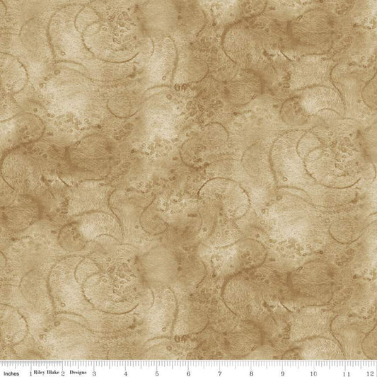 Painter's Watercolor Swirl Khaki Fabric - 25" REMNANT CUT - Riley Blake Designs C680