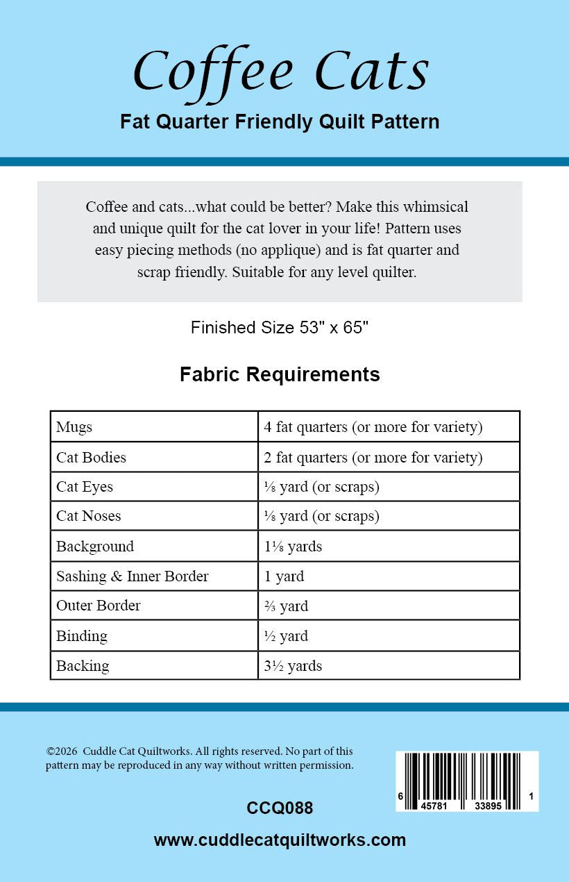 Coffee Cats Quilt Pattern - Digital Version