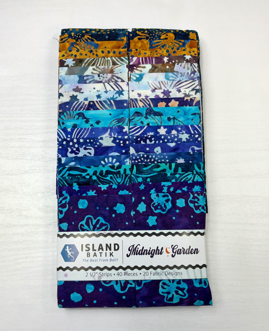 Island Batik Midnight Garden Strip Pack - 40  2 1/2" Pre Cut Fabric Strips