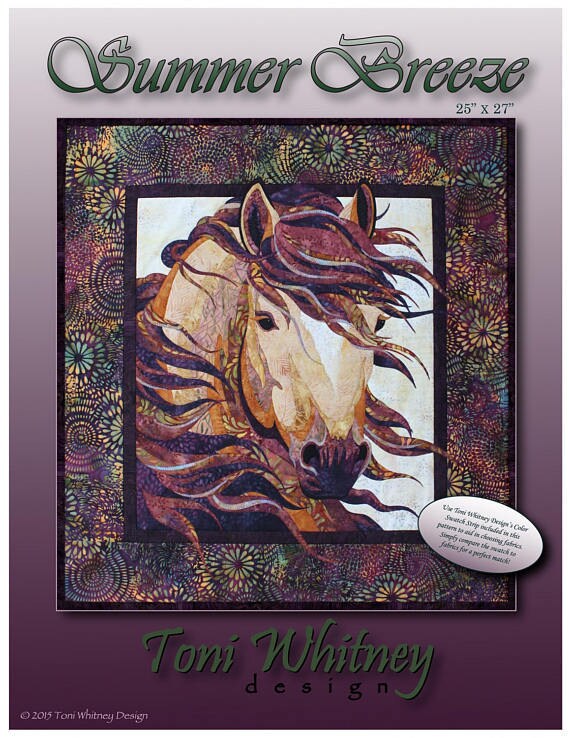 Summer Breeze Horse Art Quilt Pattern by Toni Whitney Design SB-028, Raw Edge Fusible Horse Applique Art Quilt Pattern