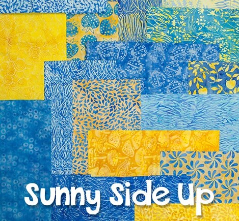 Island Batik Sunny Side Up Strip Pack - 40 2 1/2" Pre Cut Fabric Strips, Blue Yellow Batik Fabric Strips, Yellow Blue Batik Jelly Roll