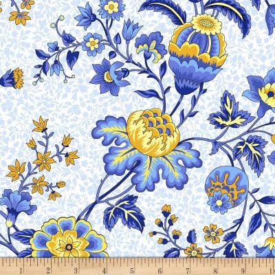 Provincial Garden Blue Fabric - Michael Miller Fabrics CX8598-BLUE, Blue and Yellow Floral Fabric - By the Yard