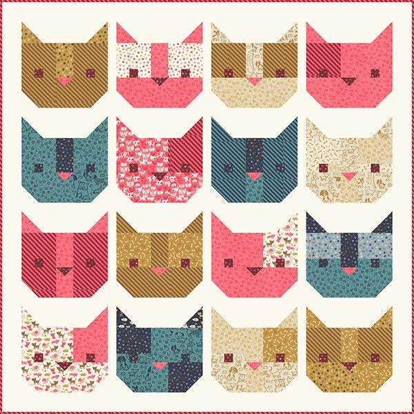 Here Kitty Kitty Quilt Pattern - Stacy Iest Hsu SIS003, Cat Quilt Pattern - Cat Lover Quilt Pattern, Cat Throw or Wall Quilt Pattern