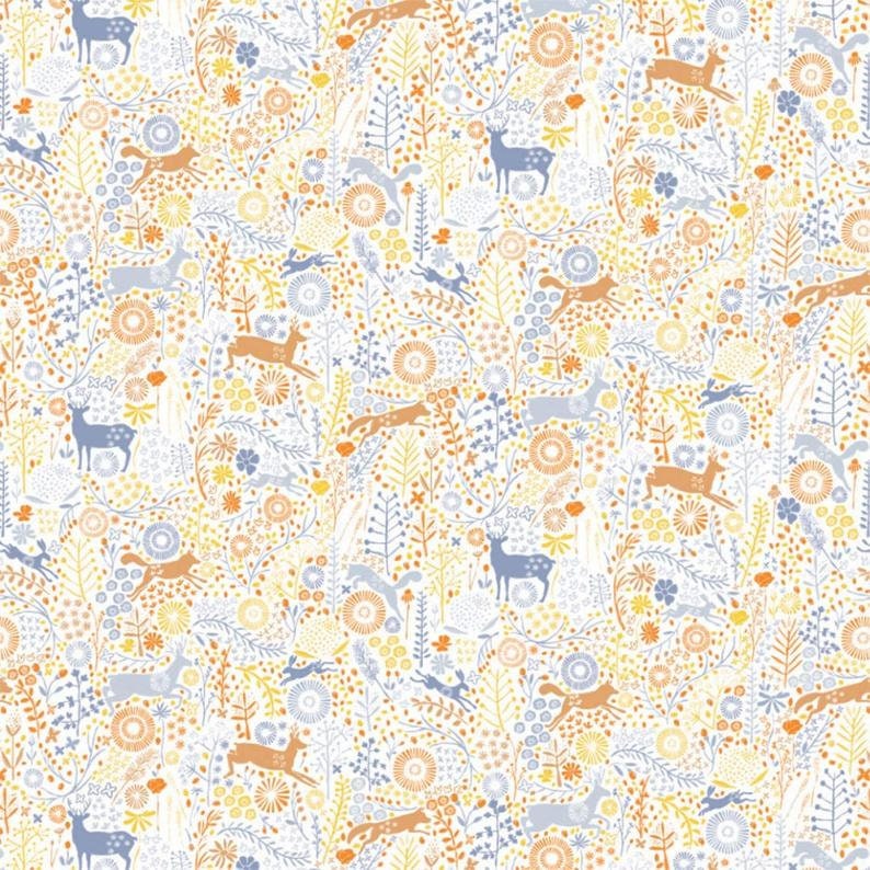 Meadow Haze Meadow Wildlife Multicolor Fabric - 24" REMNANT CUT - Camelot Fabrics CA1430KK, Gender Neutral Baby Animal Fabric