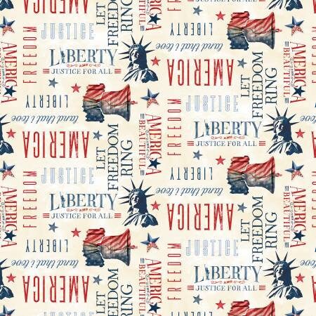 Liberty Lane Cream Patriotic Word Toss Fabric - 23" REMNANT CUT - Wilmington Prints 84458-230, Patriotic Words Fabric, Americana Fabric