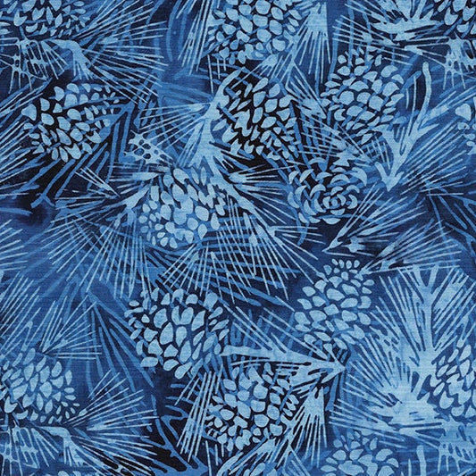 Island Batik Royal Blue Pinecone Fabric - Island Batik 122013532, Blue Batik Blender Fabric, Blue Pinecone Batik Fabric By the Yard