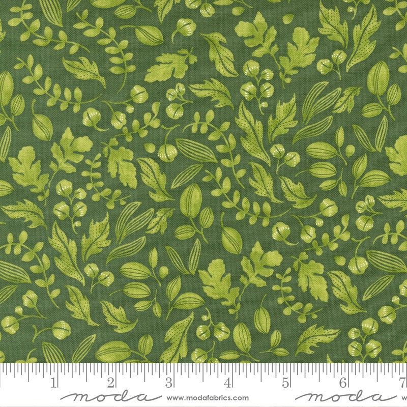 Wild Blossoms Leafy Florals Basil - 21" REMNANT CUT - Green Blender Fabric Moda 48736-16, Green Blender Fabric