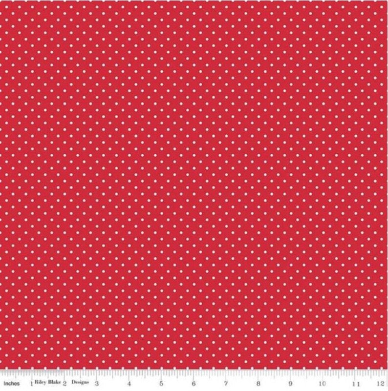 Swiss Dots White on Red Fabric - 31" REMNANT CUT - Riley Blake Designs C670R-80RED, White on Red Dots Fabric, Red and White Blender Fabric