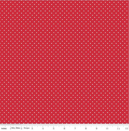 Swiss Dots White on Red Fabric - 31" REMNANT CUT - Riley Blake Designs C670R-80RED, White on Red Dots Fabric, Red and White Blender Fabric