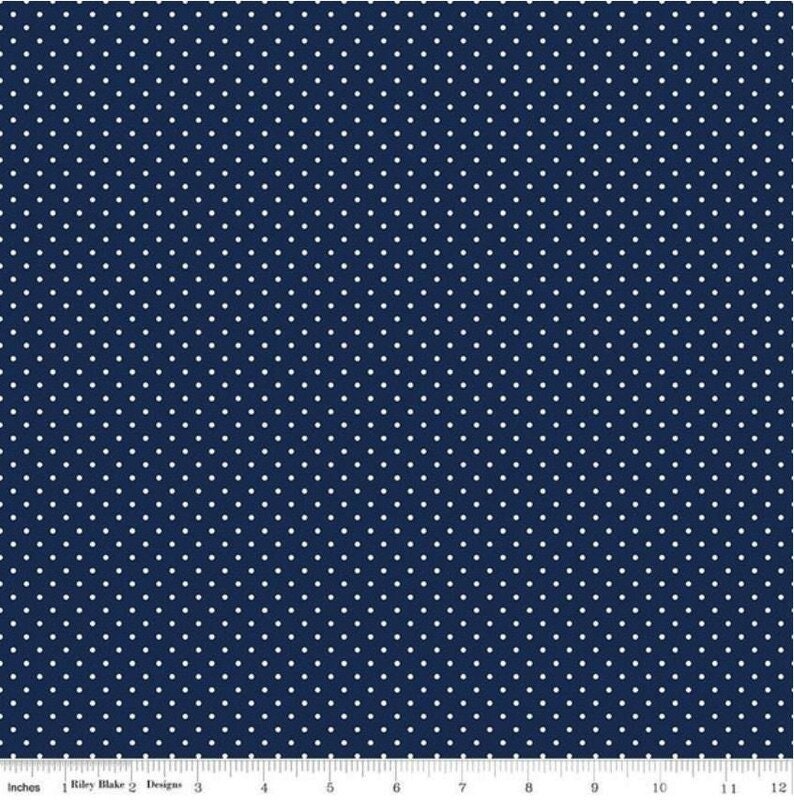 Swiss Dots White on Navy Fabric - 27" REMNANT CUT - Riley Blake Designs C670R-21NAVY, White on Navy Dots Fabric, Blue & White Blender Fabric