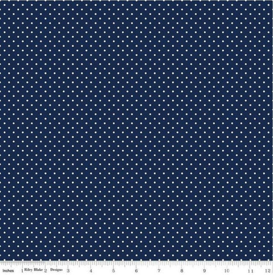 Swiss Dots White on Navy Fabric - 27" REMNANT CUT - Riley Blake Designs C670R-21NAVY, White on Navy Dots Fabric, Blue & White Blender Fabric