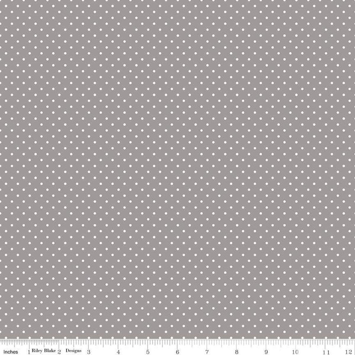 Swiss Dots White on Gray Fabric - 30" REMNANT CUT - Riley Blake Designs C670-40GRAY, White on Gray Dots Fabric, Gray and White Blender