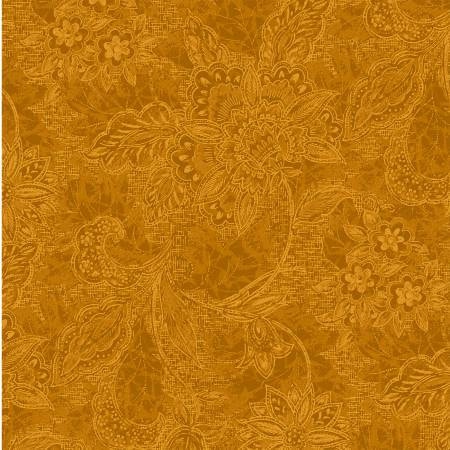 118" Shadows Gold Wide Quilt Backing Fabric - 36" REMNANT CUT - Oasis Fabrics 1830817, Gold Floral Wide Quilt Backing Fabric