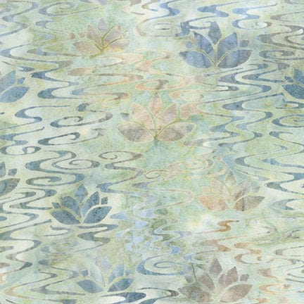 Morning Mist Flowers Mist Batik Fabric - 34" REMNANT CUT - Robert Kaufman AMD20754245, Blue Gray Batik Floral Fabric