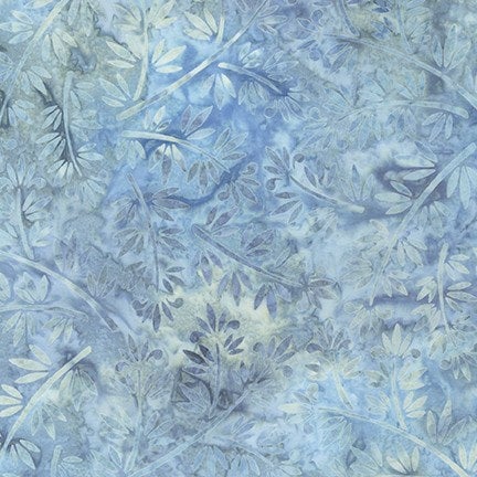 Morning Mist Leaves Haze Batik Fabric - 27" REMNANT CUT -Robert Kaufman AMD20755410, Blue Gray Batik Leaves Fabric, Blue Gray Batik Blender