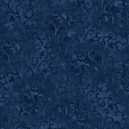 True Navy Scroll Fabric - 22" REMNANT CUT - Wilmington Prints Essential Basics 89025-494, Dark Blue Blender Fabric, Navy Blue Blender Fabric