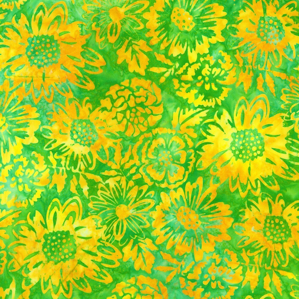 Bees and Flowers Batik 5" Squares Charm Pack - Robert Kaufman Fabrics CHS-1199-42, Yellow and Green Batik Charm Pack