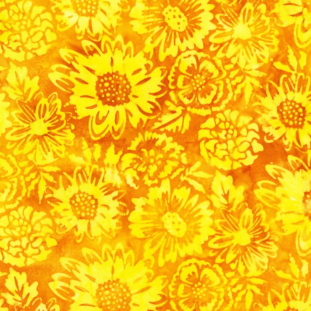 Bees and Flowers Batik 5" Squares Charm Pack - Robert Kaufman Fabrics CHS-1199-42, Yellow and Green Batik Charm Pack