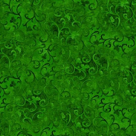 Holly Green Scroll Fabric - Wilmington Prints 89025-777