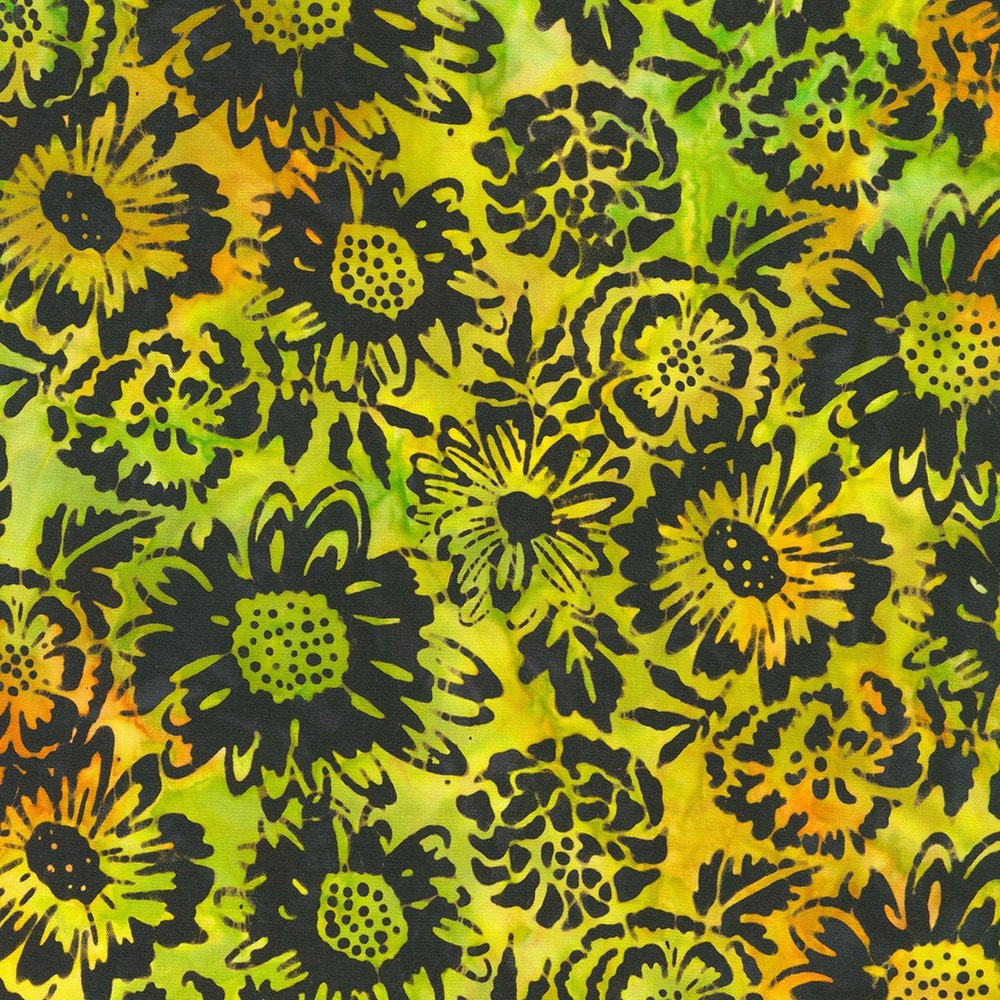 Bees and Flowers Batik 5" Squares Charm Pack - Robert Kaufman Fabrics CHS-1199-42, Yellow and Green Batik Charm Pack