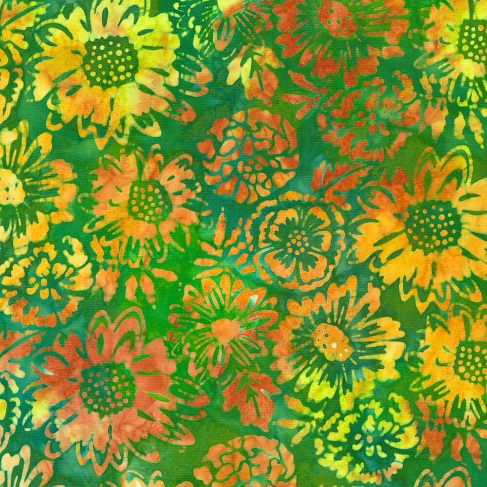 Bees and Flowers Batik 5" Squares Charm Pack - Robert Kaufman Fabrics CHS-1199-42, Yellow and Green Batik Charm Pack