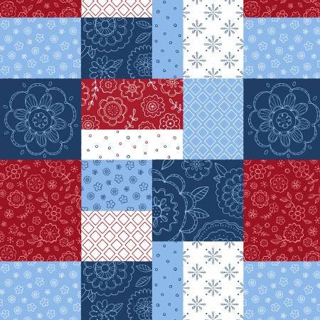 Colors of Summer Multi Patchwork Fabric - 22" REMNANT CUT - Wilmington Prints 23702-314, Red White and Blue Patchwork Fabric