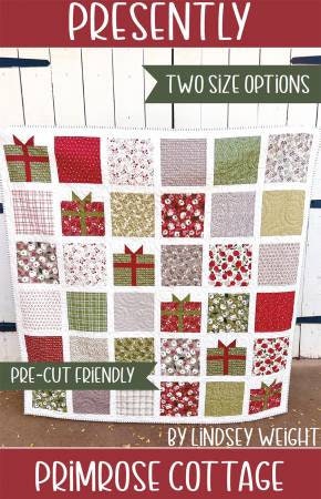 Presently Quilt Pattern with Two Size Options - Primrose Cottage PCQ-040, Layer Cake & Charm Pack Friendly Christmas Presents Quilt Pattern