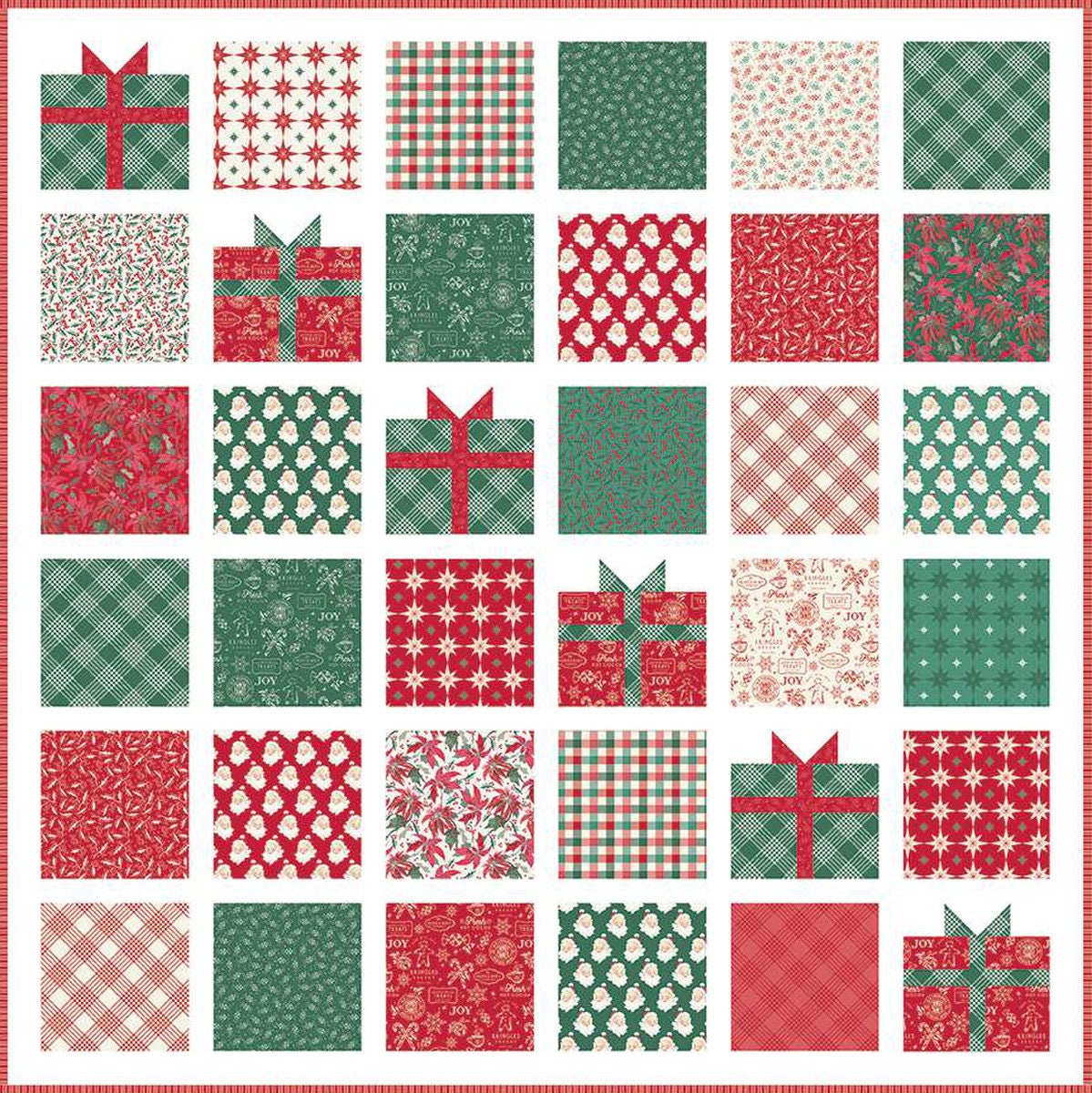 Presently Quilt Pattern with Two Size Options - Primrose Cottage PCQ-040, Layer Cake & Charm Pack Friendly Christmas Presents Quilt Pattern