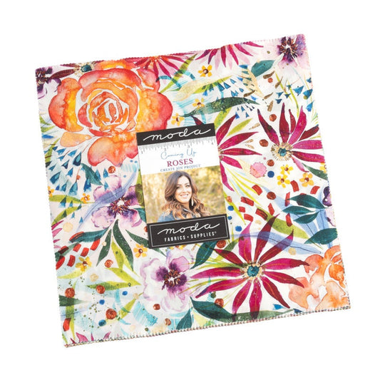 Coming Up Roses Layer Cake - Moda 39780LC, 42 - 10" Fabric Squares, Watercolor Floral Layer Cake by Create Joy Project, Roses Themed Fabric