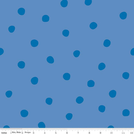 Sunny Skies Dots Dusk Fabric - Riley Blake Designs C14631R-DUSK, Large Blue Dots Blender Fabric, Medium Blue Blender Fabric By the Yard