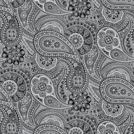 108" Paisley Paradise Black and White Paisley Wide Quilt Backing Fabric - Henry Glass 1181W-99, Wide Quilt Backing Fabric By the Yard