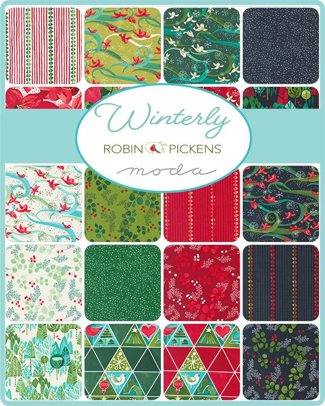 Winterly Layer Cake - Robin Pickens for Moda 48760LC, 42 - 10" Fabric Squares, Christmas Themed Fabric Layer Cake, Christmas Floral Pre Cuts