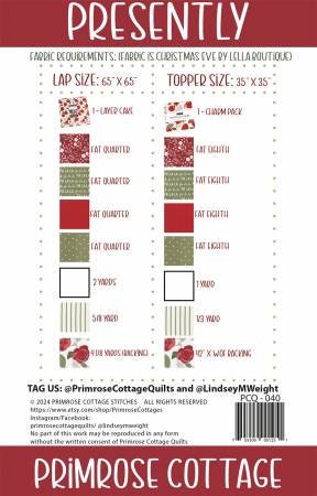 Presently Quilt Pattern with Two Size Options - Primrose Cottage PCQ-040, Layer Cake & Charm Pack Friendly Christmas Presents Quilt Pattern