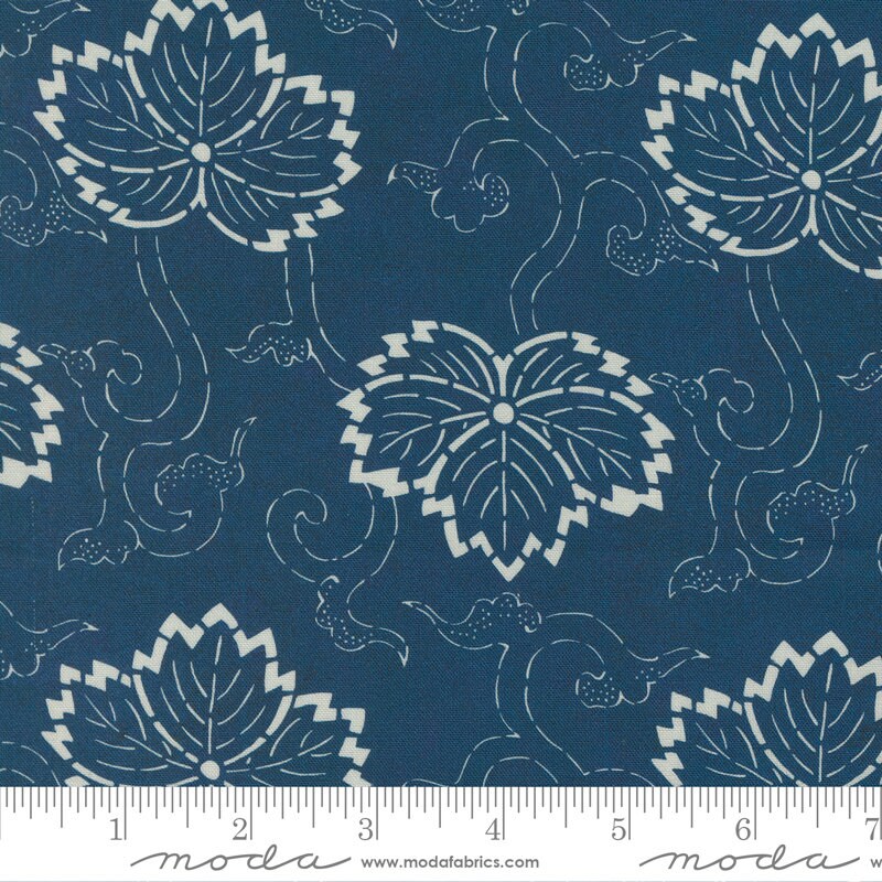 Indigo Blooming Charm Pack - Moda 48090PP, Blue Cream and Gray Floral Charm Pack, Blue Gray Reproduction Floral Charm Pack