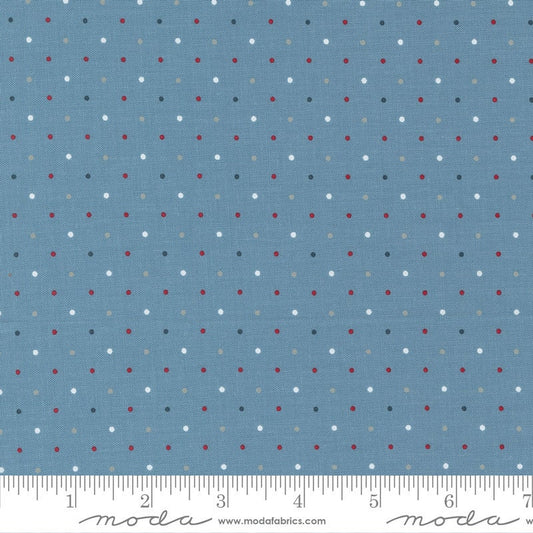 Old Glory Magic Dots Blue Fabric - 27" REMNANT CUT - Moda 5206-13, Patriotic Dots Fabric, Red White & Blue Dots Fabric By the Yard