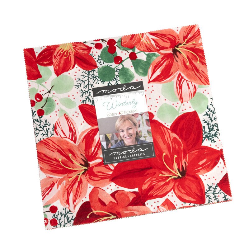 Winterly Layer Cake - Robin Pickens for Moda 48760LC, 42 - 10" Fabric Squares, Christmas Themed Fabric Layer Cake, Christmas Floral Pre Cuts