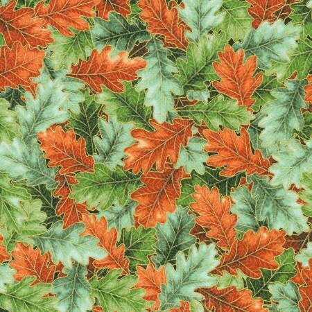 Sweet Pumpkin Spice Leaves Sage Green with Metallic Fabric - Robert Kaufman Fabrics SRKM2232134, Pumpkin Themed Fall Fabric By the Yard