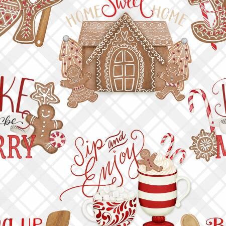 Baking Up Joy Baking Joy White Fabric - Wilmington Prints 27705-121, Baking Themed Fabric, Christmas Baking Themed Fabric By the Yard