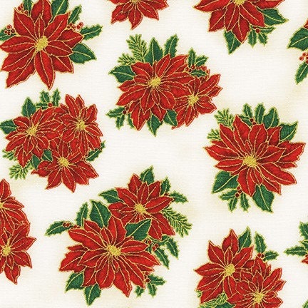 Holiday Charms Poinsettia Holiday Christmas Fabric - Robert Kaufman SRKM19926223, Red and Green Christmas Poinsettia Fabric By the Yard