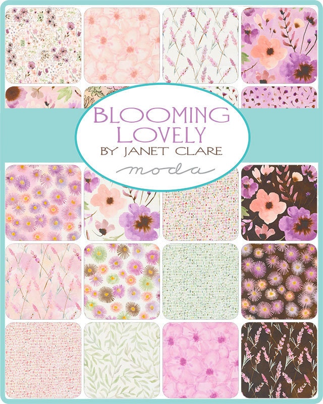 Blooming Lovely Charm Pack - Moda 16970PP, Watercolor Floral Charm Pack, Pastel Floral Charm Pack