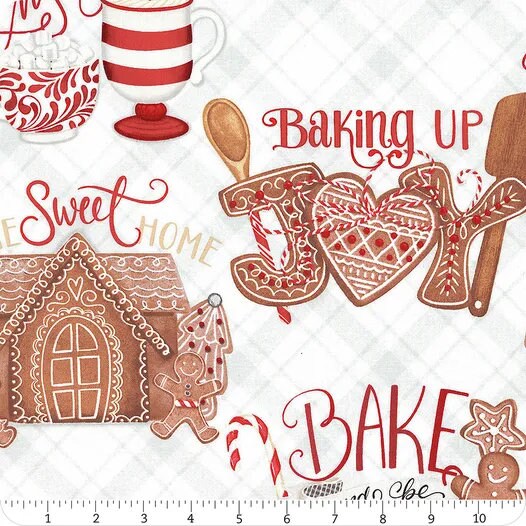 Baking Up Joy Baking Joy White Fabric - Wilmington Prints 27705-121, Baking Themed Fabric, Christmas Baking Themed Fabric By the Yard