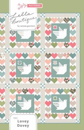 Lovey Dovey Quilt Pattern - Lella Boutique 205, Fat Quarter Friendly Dove and Hearts Quilt Pattern - Throw Size Quilt Pattern