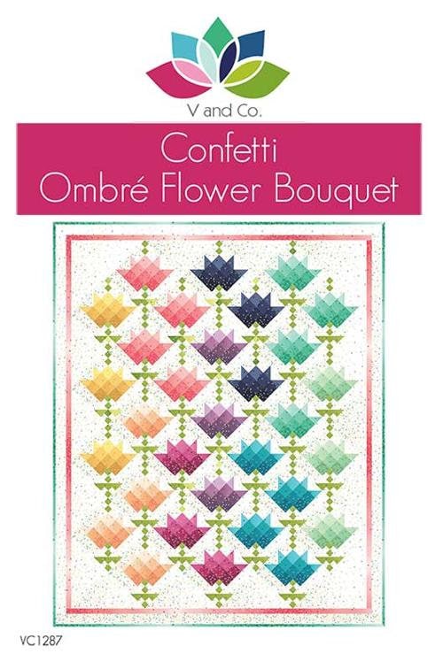 Confetti Ombre Flower Bouquet Quilt Pattern - V and Co VC1287, Modern Quilt Pattern - Jelly Roll Friendly Quilt Pattern