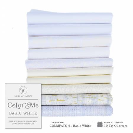 Color Me Basic White Fat Quarter Bundle 10pc - Windham Fabrics COLMFATQ-6, White Fat Quarter Bundle