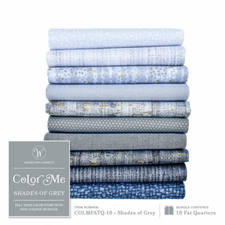 Color Me Shades of Grey Fat Quarter Bundle 10pc - Windham Fabrics COLMFATQ-10, Gray Fat Quarter Bundle