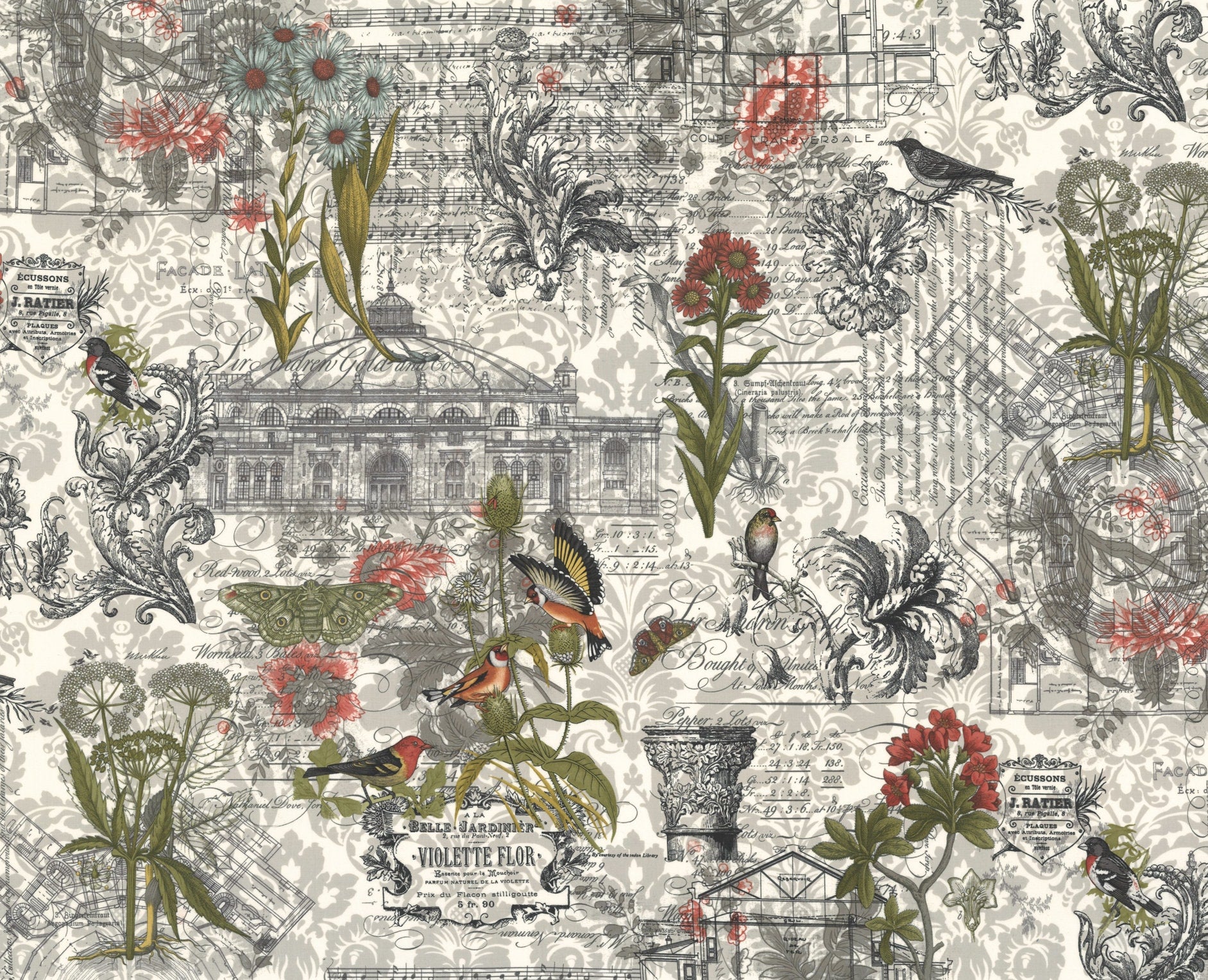 Collections Etchings Collage Multi Fabric, Moda 44366-11, Neutral Background Fabric, Collage Background Fabric