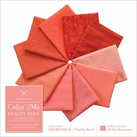 Color Me Peachy Keen Fat Quarter Bundle 10pc - Windham Fabrics COLMFATQ-22, Peach Fat Quarter Bundle