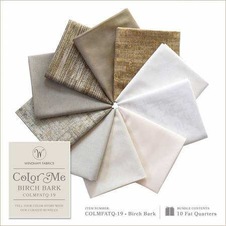 Color Me Birch Bark Fat Quarter Bundle 10pc - Windham Fabrics COLMFATQ-19, White and Tan Neutral Fat Quarter Bundle